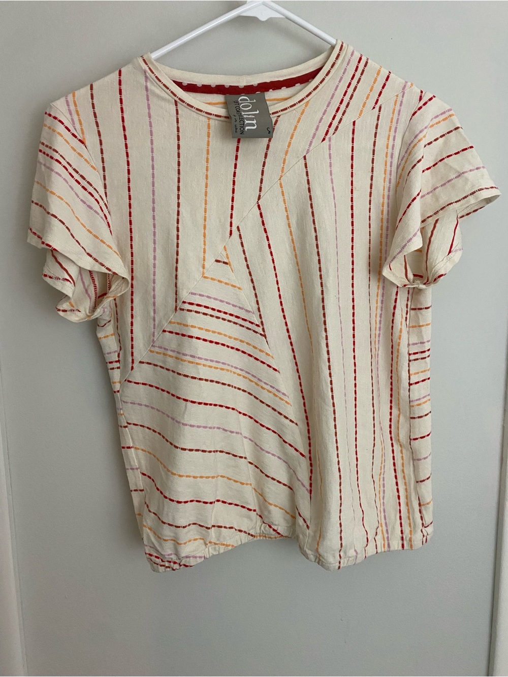 Anthropologie Cream Striped Short Sleeve Top